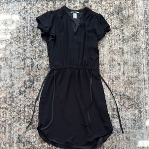 H&M Black Sheath Dress with V-Neck and Flutter Sleeves